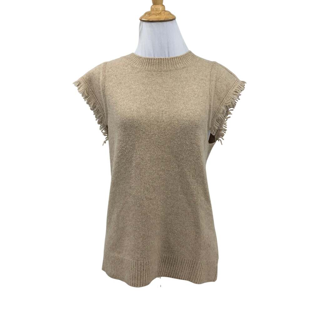 Faherty Sweater Womens M Medium Tan Colette Cap Sleeve Merino Wool & Yak Down
